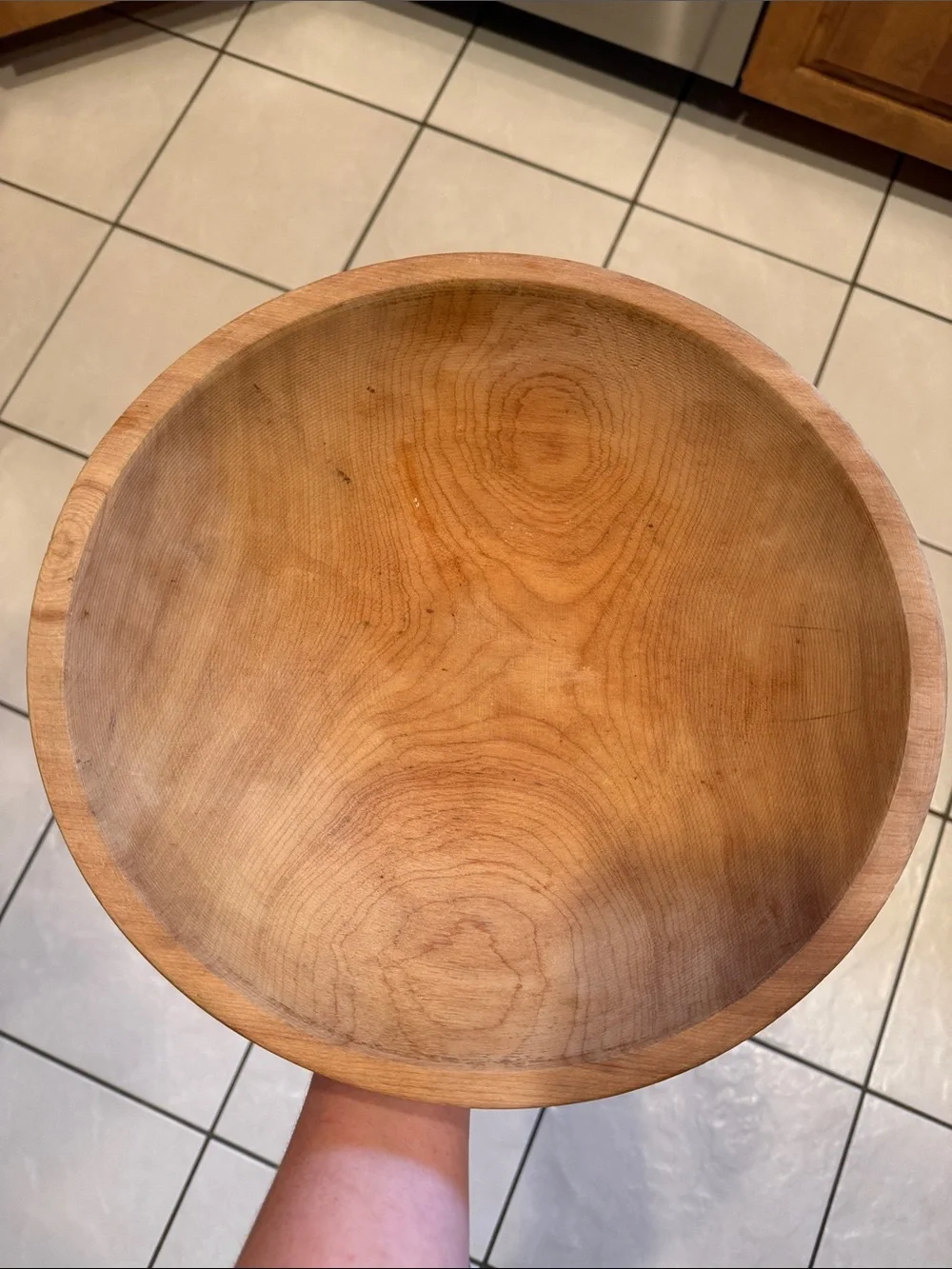 Munising Wooden Dough Bowl, Off Round, 1930’s